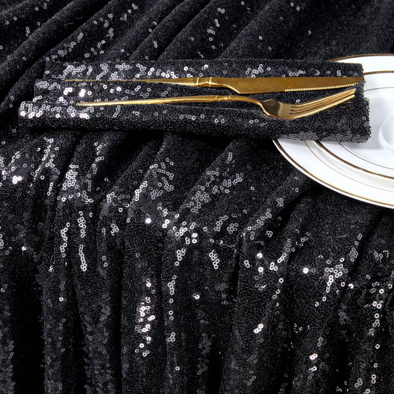 QueenDream Tablecloth 90x156 Rectangle Sequin Tablecloth Black Wedding Table Linens Glitter Birthday Bridal Party Indoor Outdoor Decorations - Image 2